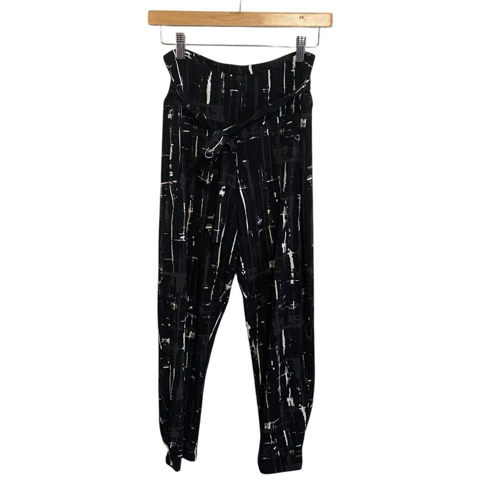 Sympli Black and White Drifting Lines Mid Rise Tapered Stretch Pants Size 8